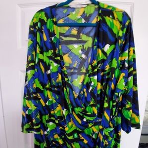 Faux wrap top with tie, plus size, bright colours